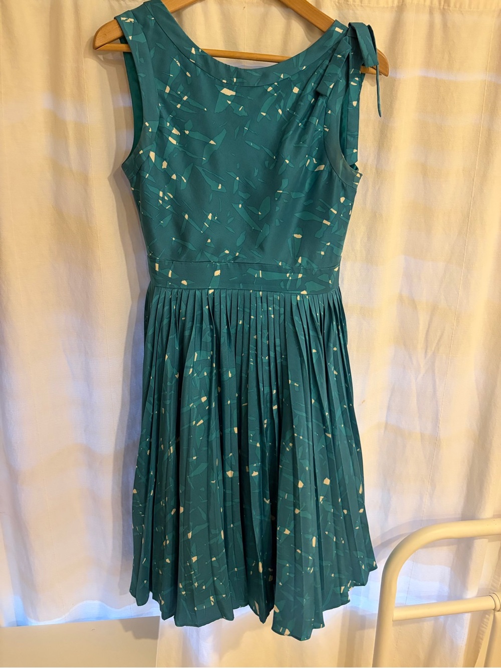 Kate Spade Melody Cocktail Dress - Teal Pleated Fit-and-Flare Silk Mini Dress - Picture 3 of 7